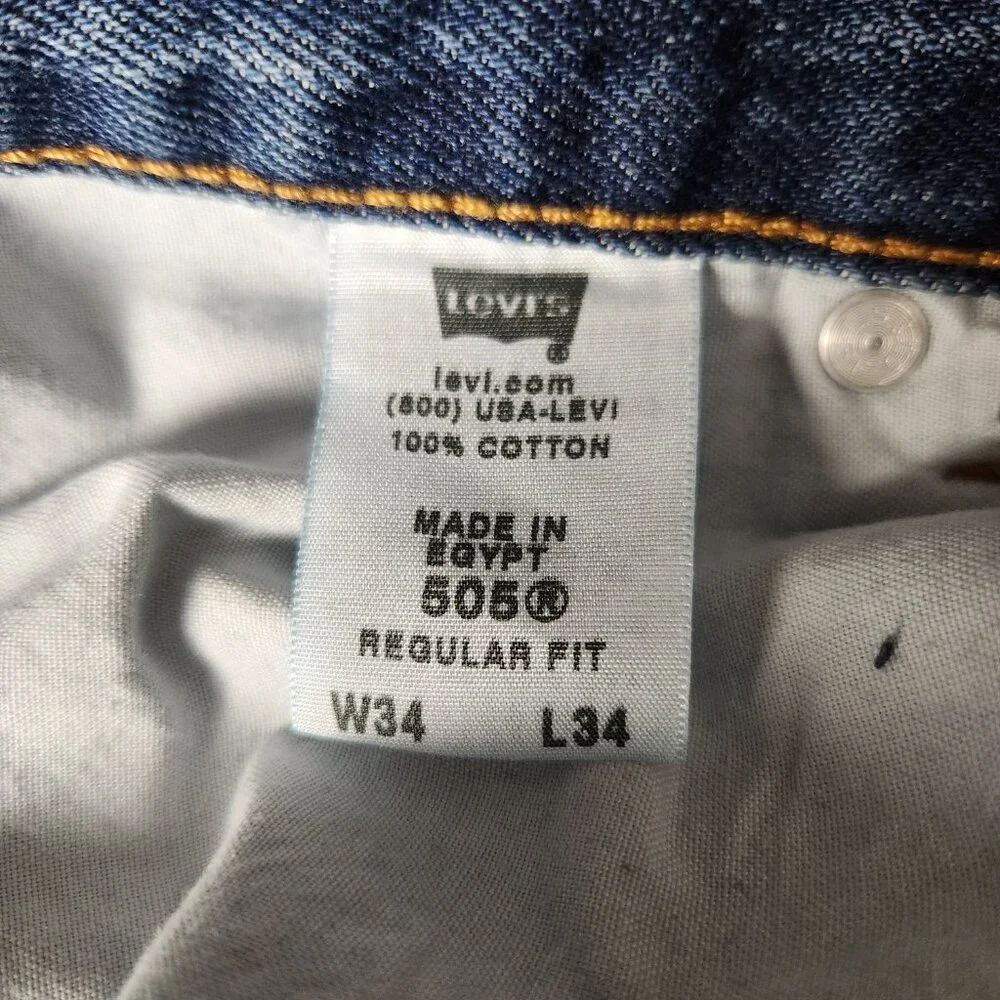 Levis 505 Jeans Mens 34x34‎ Blue Regular Fit Straight Leg Medium Wash Zip Fly